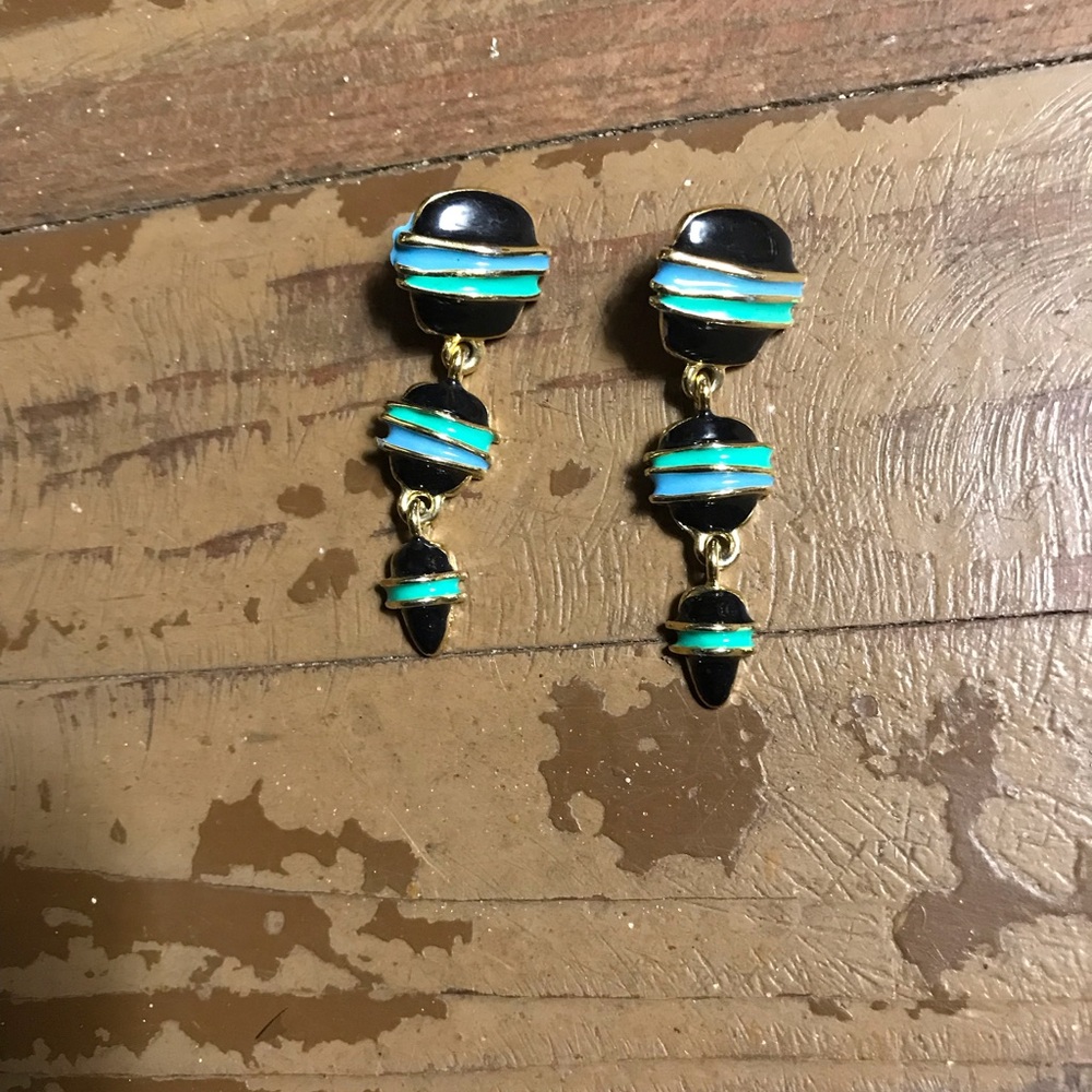 80’s Style Black and Gold Dangle Earrings